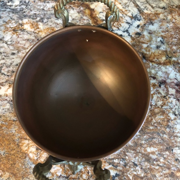 Vintage Copper Compote Bowl With Exaggerated Brass Rams Head Handles - Picture 6 of 8